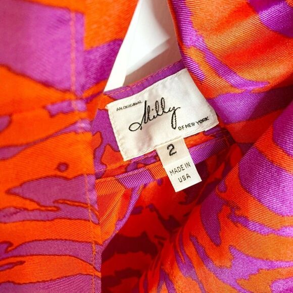 MILLY 100% Silk Red/Purple Print Chain Strap Halter Top Sz 2 $295 - Picture 4 of 9